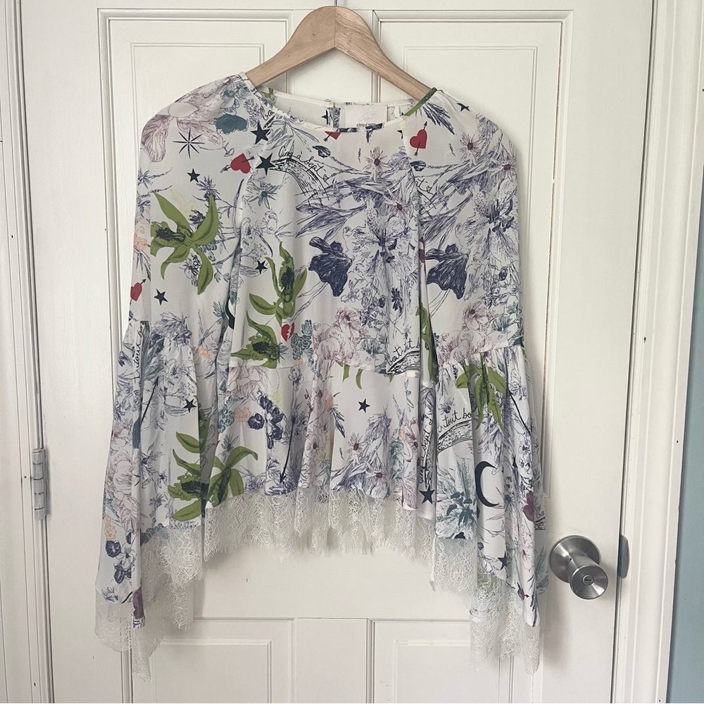 Cinq a Sept 100% Silk Avalon Top Floral Peasant Lace Luxury Designer Garden - Picture 3 of 15